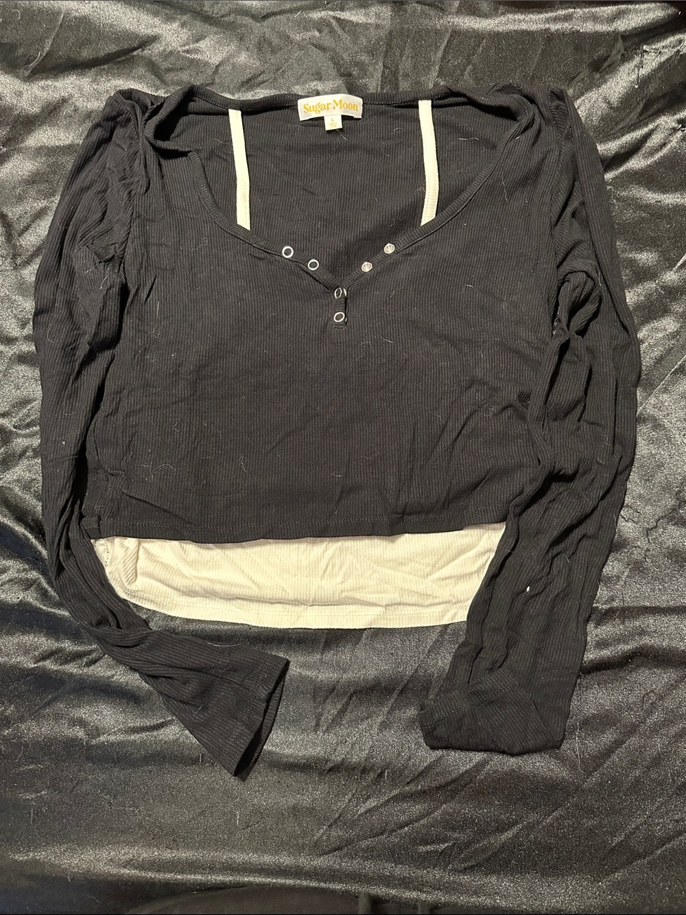 Black Layered Long-Sleeve Henley Top